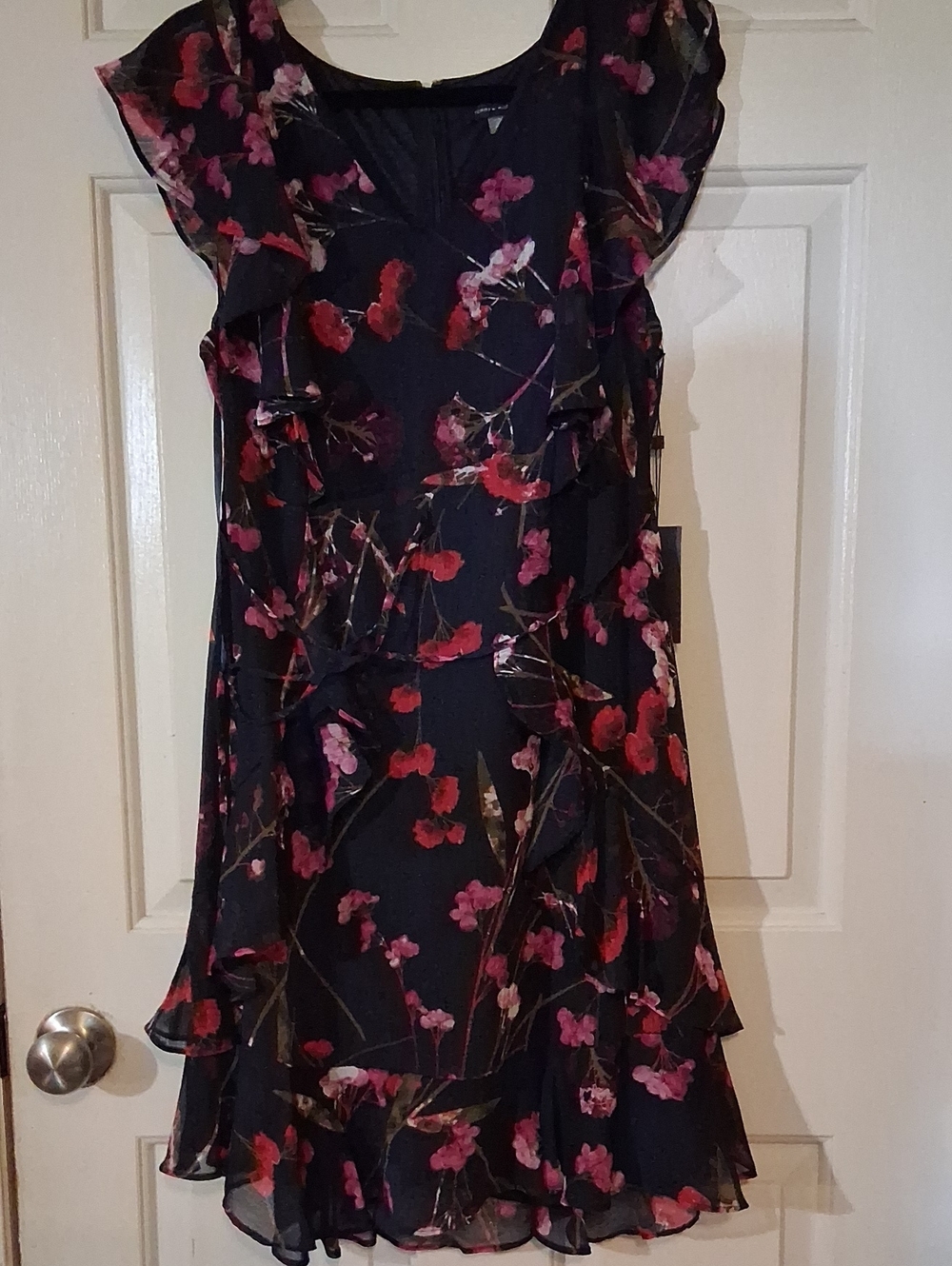 Tommy Hilfiger Black Midi Dress with Pink & Red Floral Print